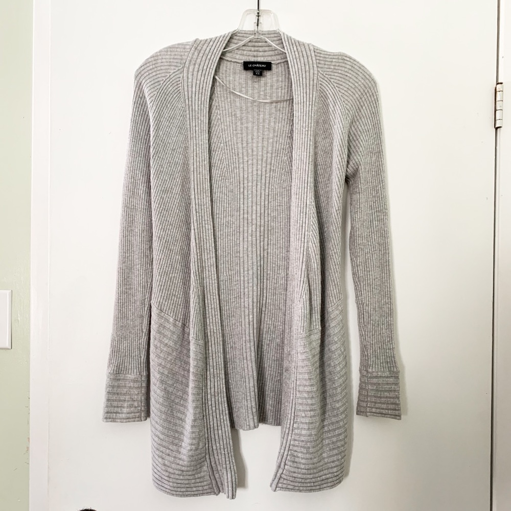 LE CHÂTEAU Long Cardigan Sweater Light Gray Top S